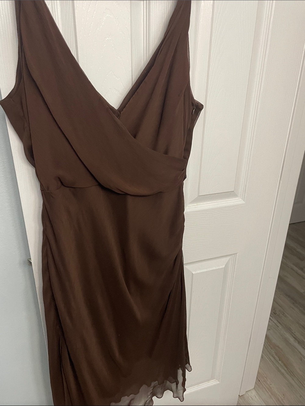 jonathan martin Chocolate Brown Draped V-Neck Midi Dress